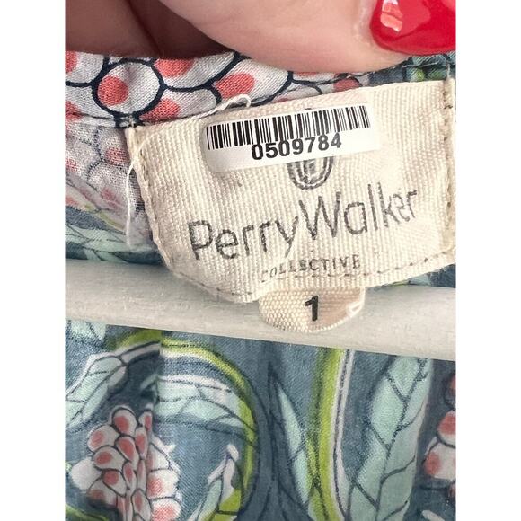 Perry Walker Virginia Floral Flutter Sleeve Smocked Mini Blouson Dress Green 1/S - Picture 4 of 8